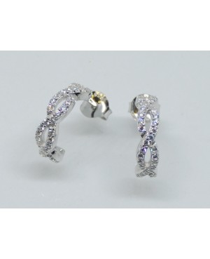 Silver & Cubic Zirconia Half Hoop Earrings