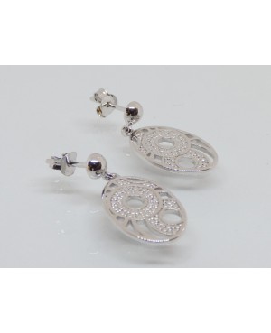 Silver Oval Drop Stud Earrings