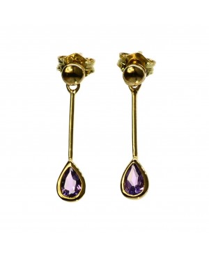 9ct Yellow Gold & Amethyst Drop Earrings