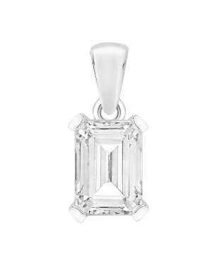 Silver & Cubic Zirconia Emerald Cut Pendant & Chain