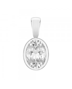 Silver & Cubic Zirconia Oval-Shaped Rubover Pendant...