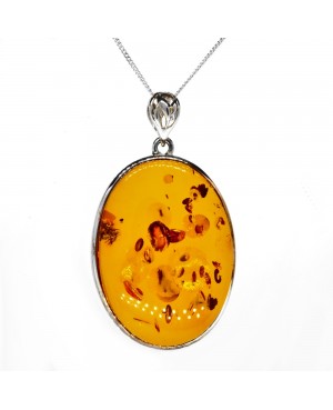 Sterling Silver & Amber Pendant & Chain