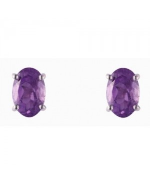 Silver & Amethyst Oval Claw Set Stud Earrings