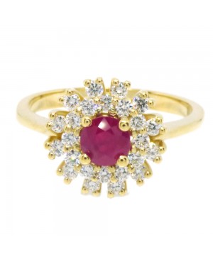 18ct Yellow Gold Ruby & Diamond Cluster Ring