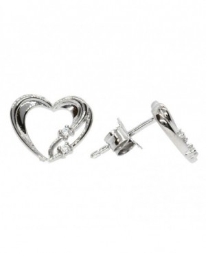 Silver & C.Z. Heart Stud Earrings