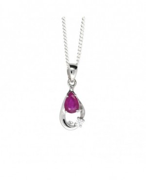 Silver Ruby & C.Z. Pendant with Chain