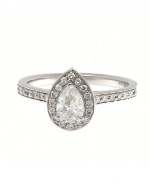 18ct White Gold & Pear-Shaped Diamond (0.55ct approx) with Surrounding Cluster & Stone Set Shoulders (0.30ct approx)