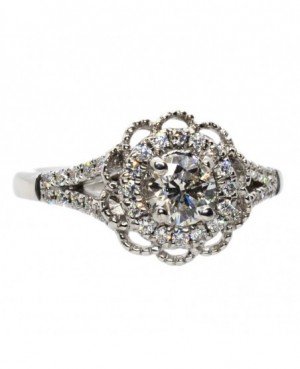 18ct White Gold & Diamond (0.53ct approx) Ring with Surrounding Cluster & Stone Set Shoulders (0.30ct approx)