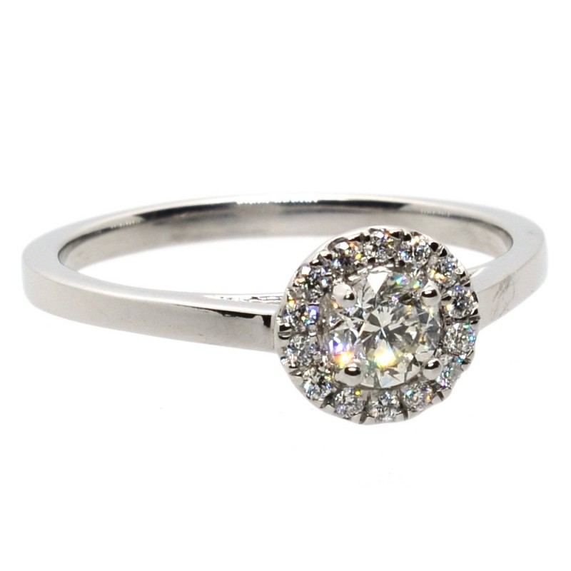 18ct White Gold & Diamond (0.30ct approx) Ring with Surrounding Cluster (0.10ct approx)