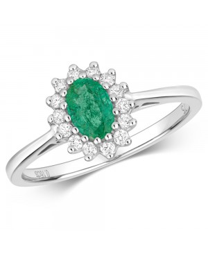 9ct Gold Emerald & Diamond Cluster Ring