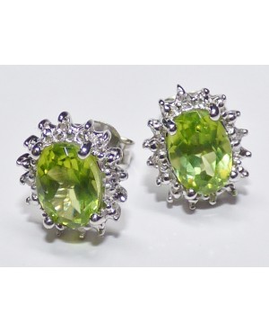 Silver, Peridot & Diamond Cluster Stud Earrings