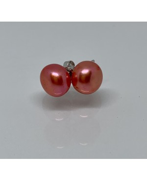 Silver & Pink Freshwater Pearl Stud Earrings 8mm