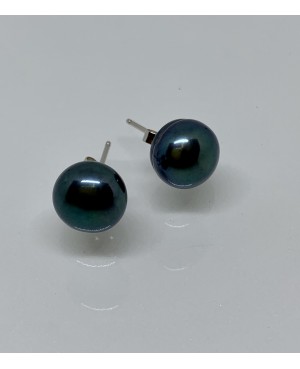 Silver & Black Freshwater Pearl Stud Earrings 9mm