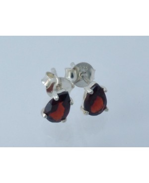 Silver & Garnet Stud Earrings